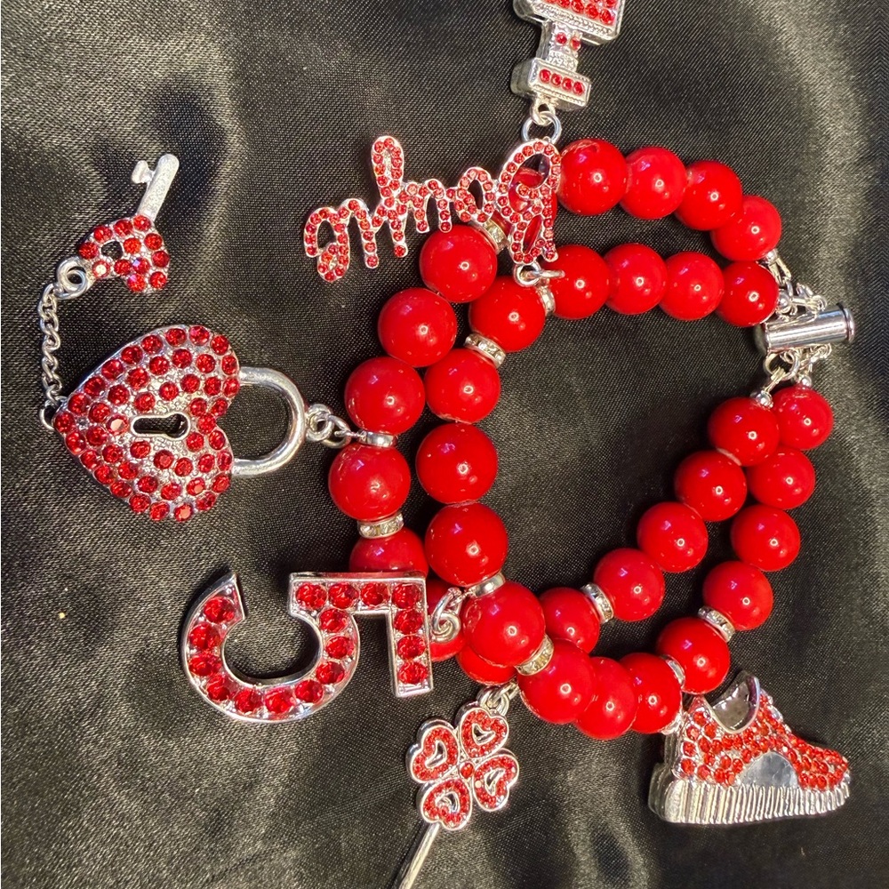 Red Beaded Charm Bracelet